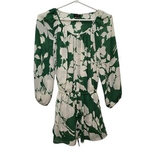 Talbots Green and Cream Floral Tunic Top With Tie Size 10